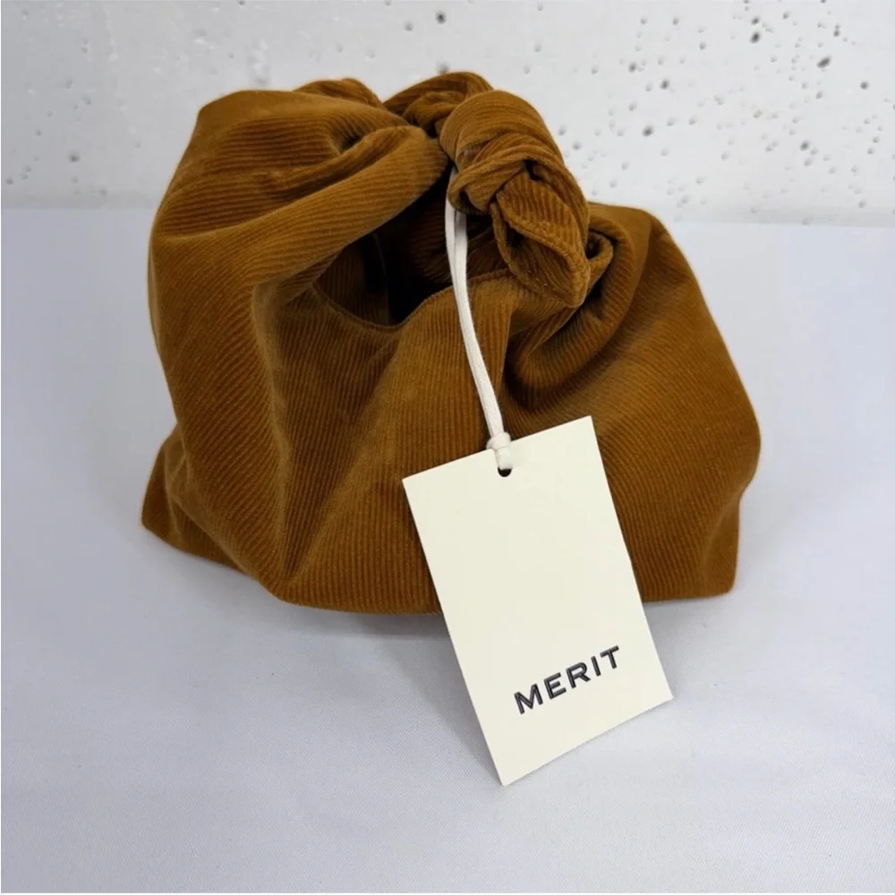 Merit Rust Brown Corduroy Tie Handle Cosmetic Bag NEW